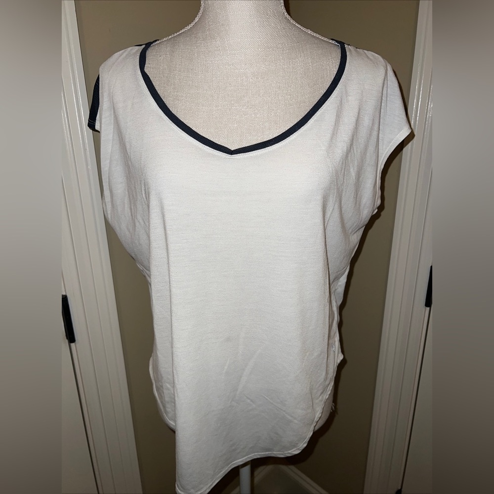 APANA Athletic Tank Top S Racer Open Back Beige Gray Workout Yoga Poly